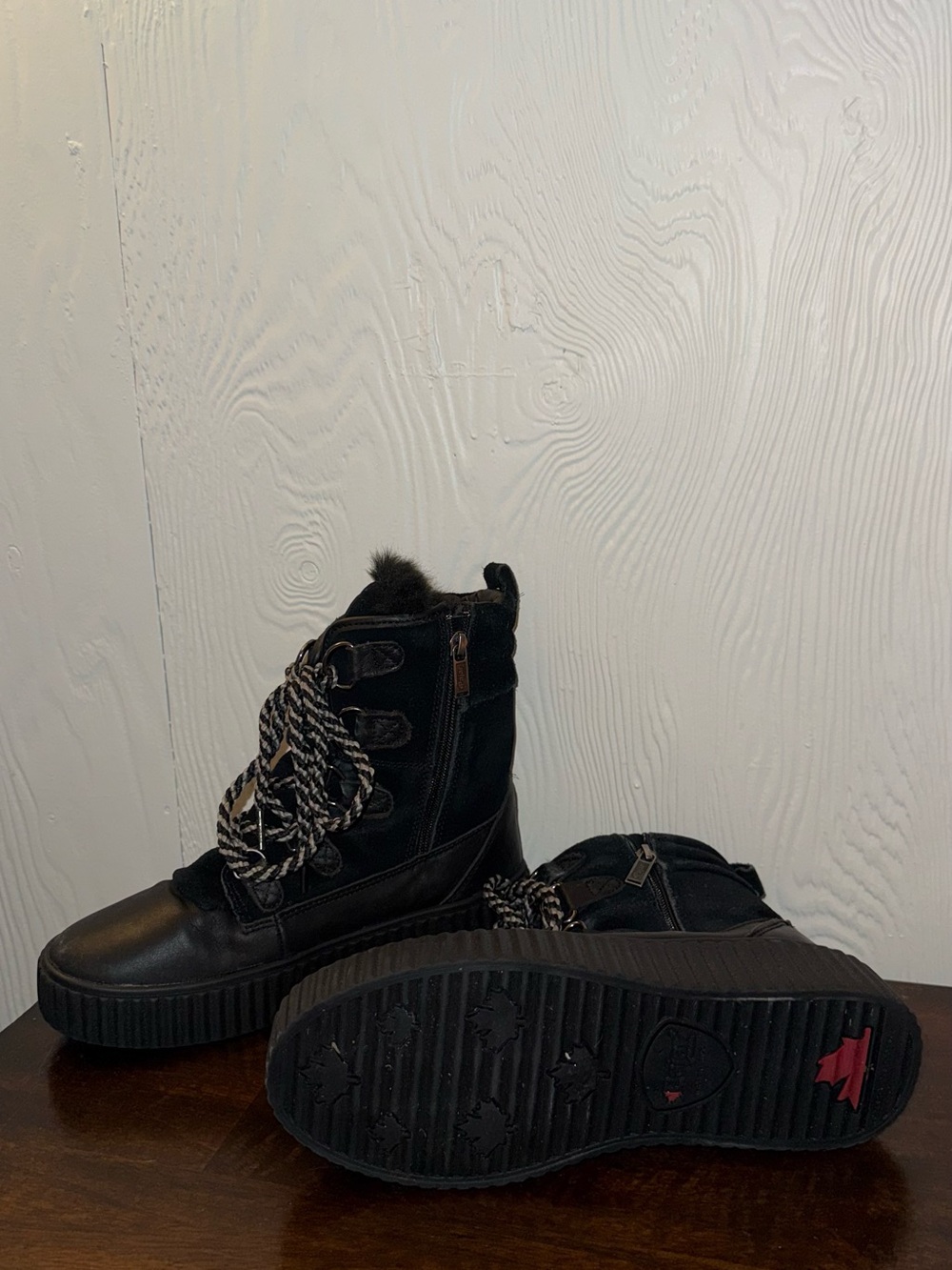 Pajar Black Faux Fur Lace-Up Platform Ankle Boots - Picture 2 of 9